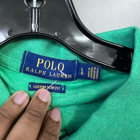 Polo Ralph Lauren Men's Green Custom Slim Fit Polo Shirt Iconic Pony Logo Size L - Picture 4 of 7